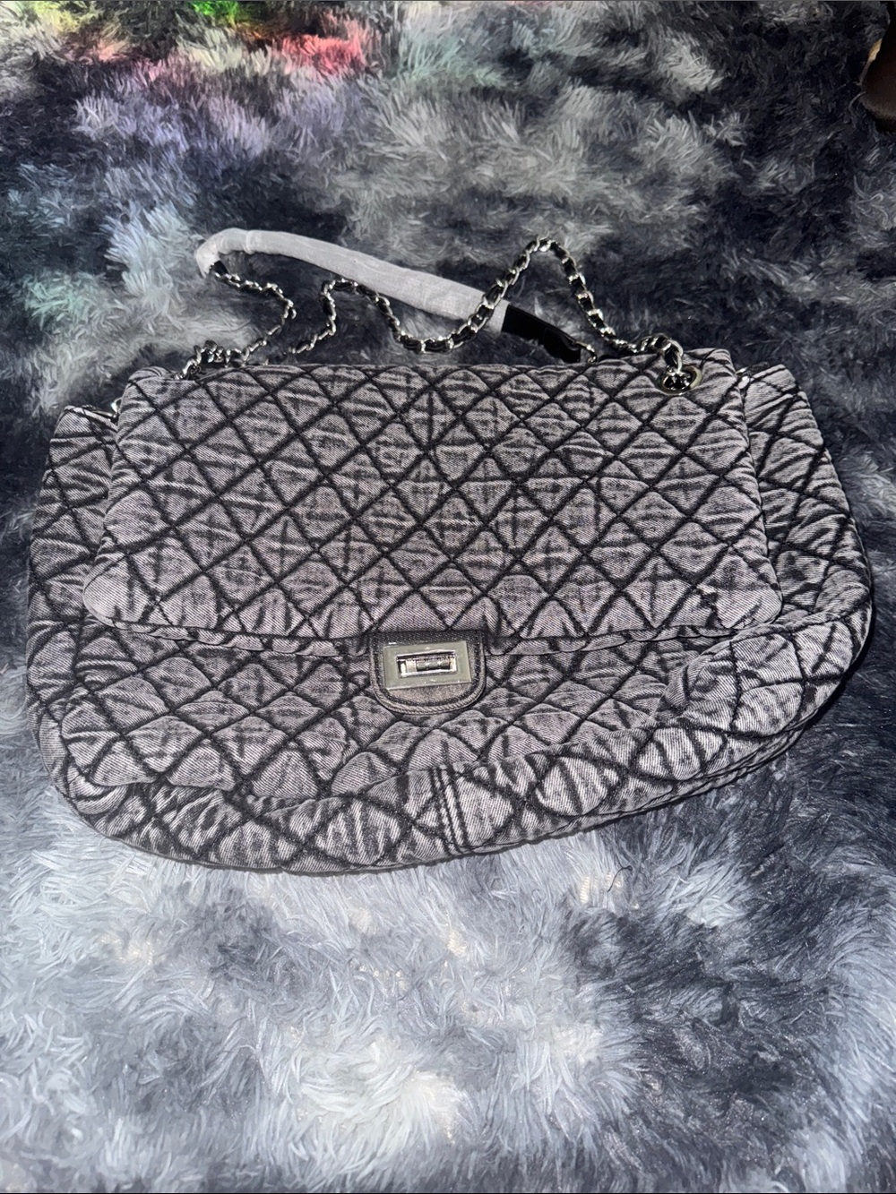 Quilted Chain-Handle Shoulder Bag in Gray